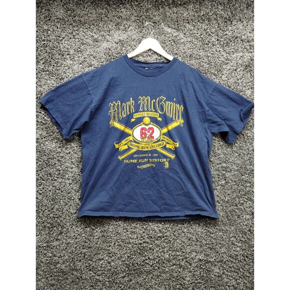 Vintage Mark McGwire Shirt 1998 Home Run Record 62 Blue‎ 90s Adult XL Blue - Picture 1 of 8
